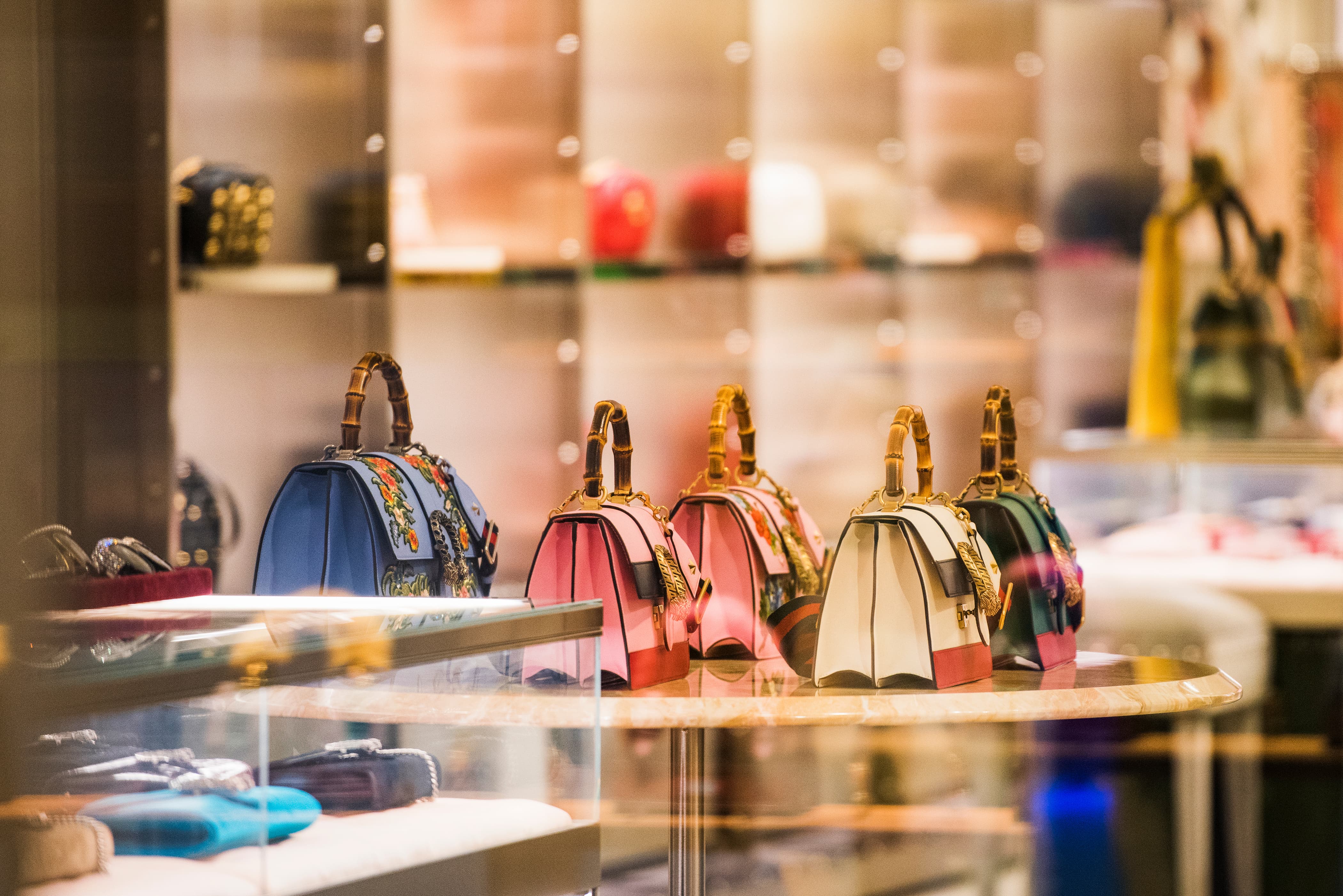 Luxury bags on a retail display