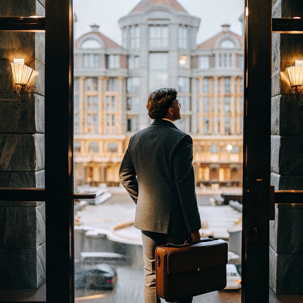hotel asset manager admiring a grand hotel