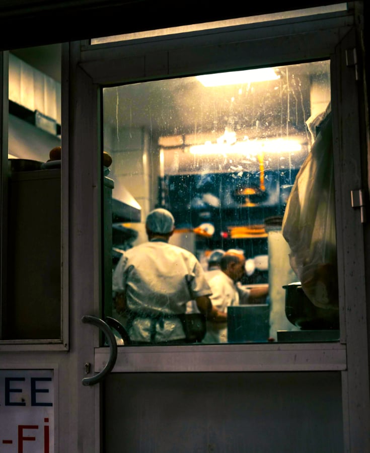 Hospitality staff working late