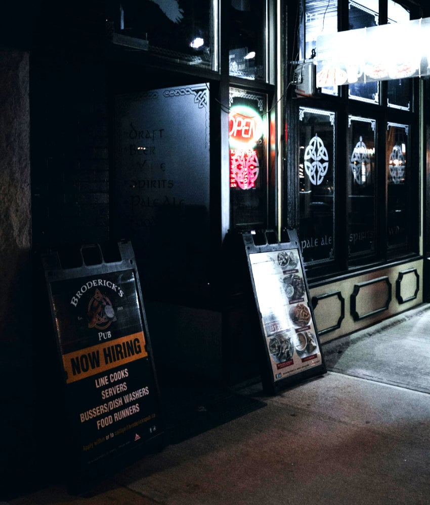Hiring signboard outside a pub