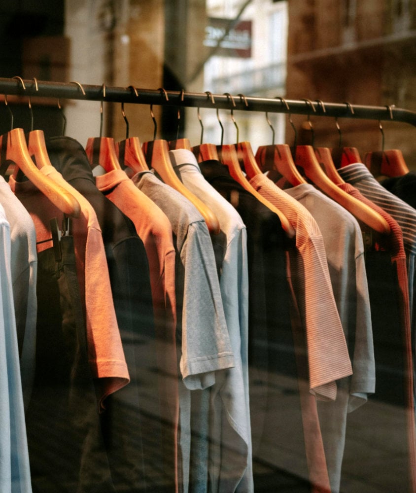 Summer-casual t-shirts in a store
